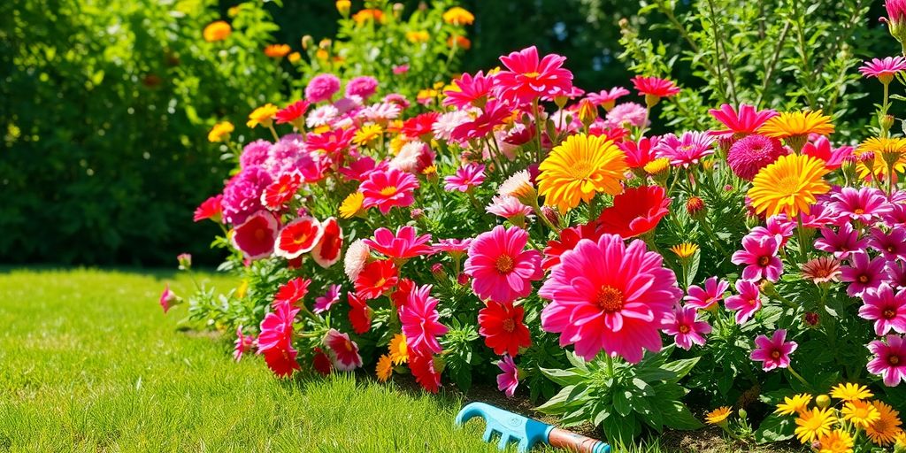 Ein digitaler Gartenentwurf mit bunten Blumen.