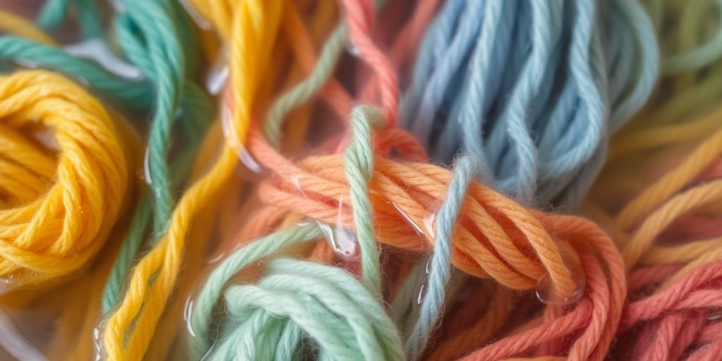 Yarn soaking in colored water.