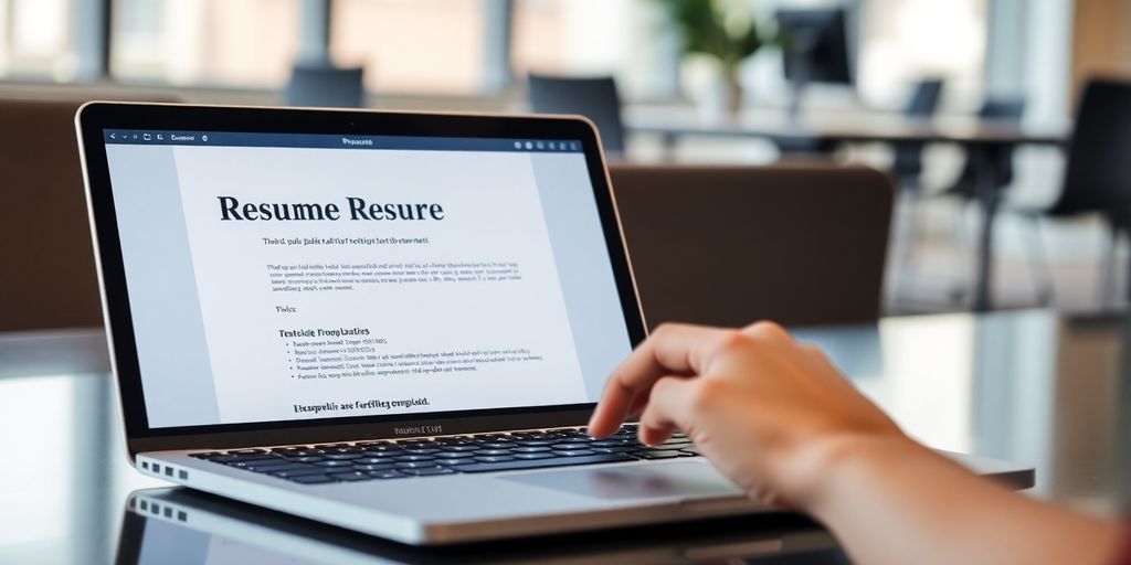 Laptop with resume template on screen