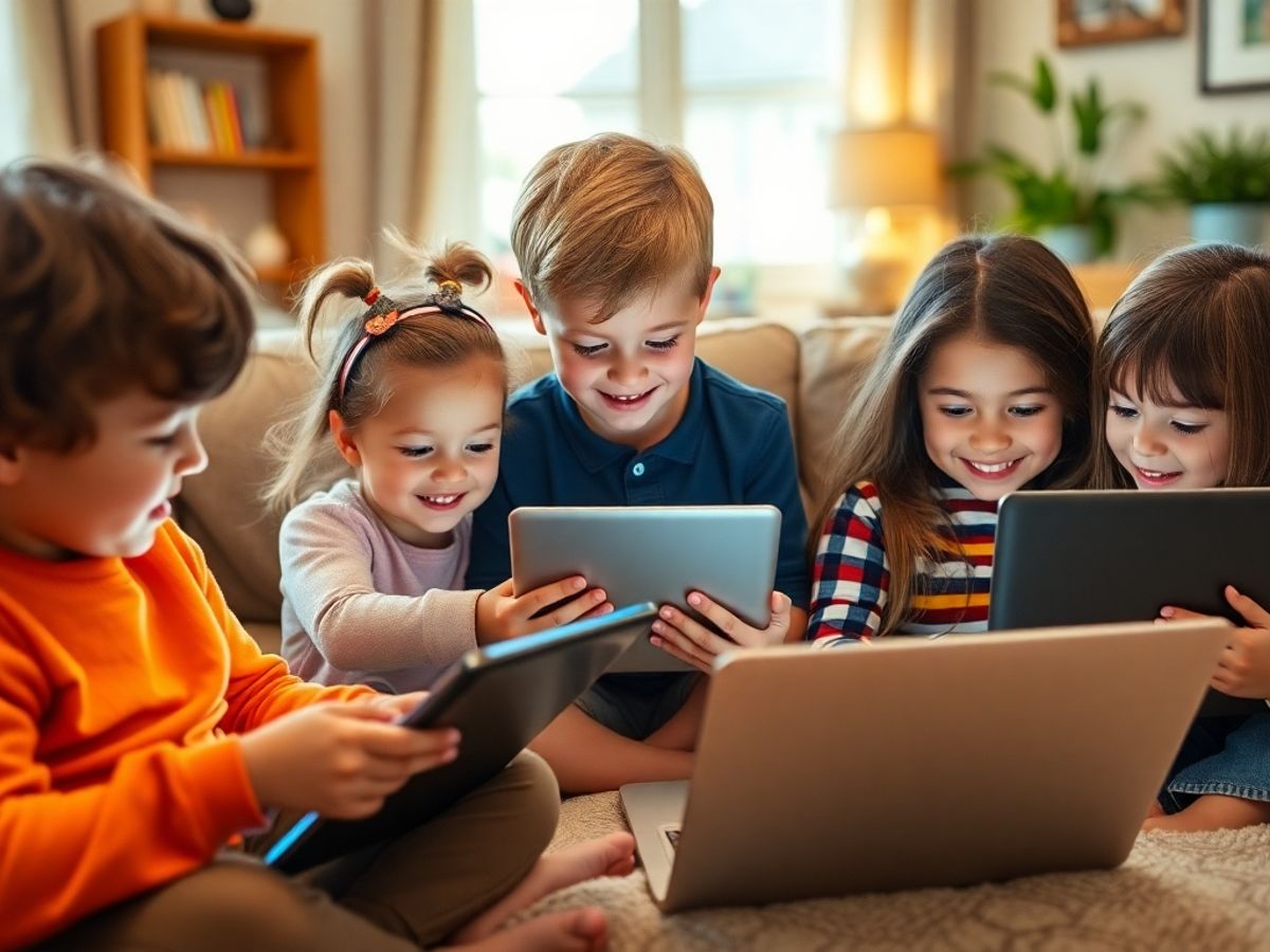 Copii folosind dispozitive digitale în siguranță.
