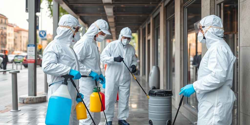 Echipa dezinfectie in actiune, protejand mediul.