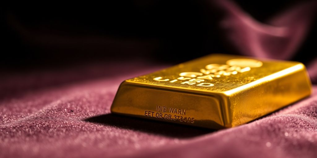 Barre d'or sur un tissu en velours.