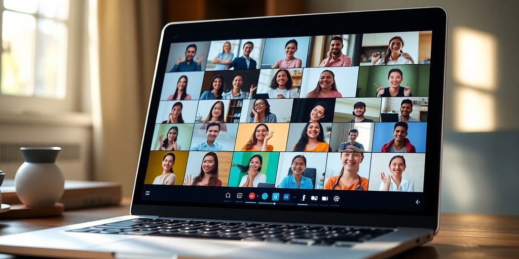 Laptop, diverse students, online learning