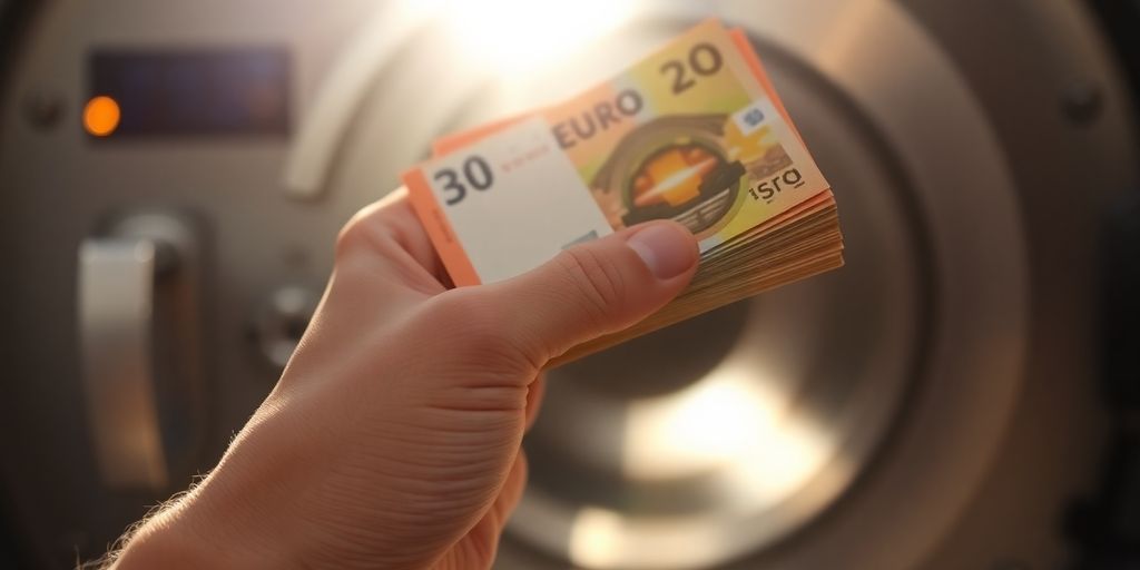 Main de personne tenant des billets en euros.
