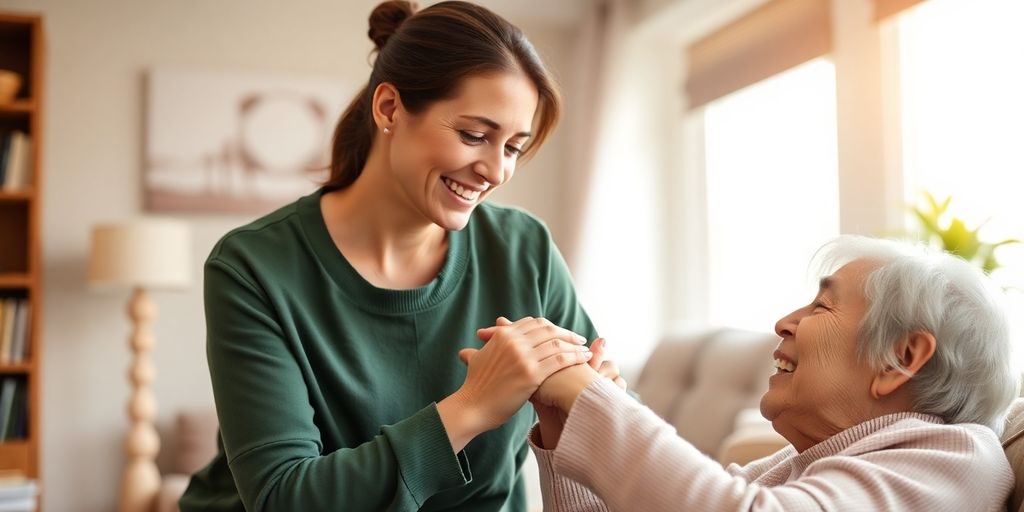 Caring hands assisting an elderly person at home.