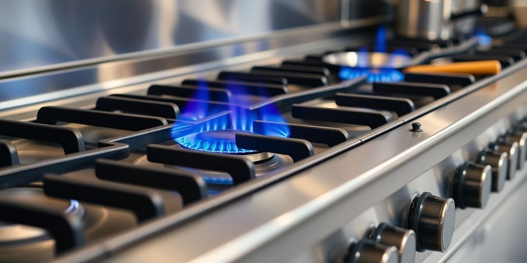 LPG gas hob with flames.