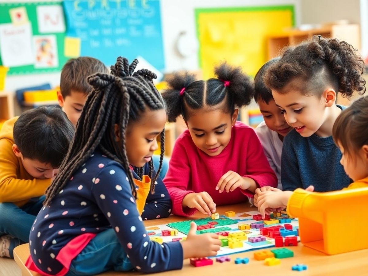 Copii supradotați lucrând împreună la activități educaționale.