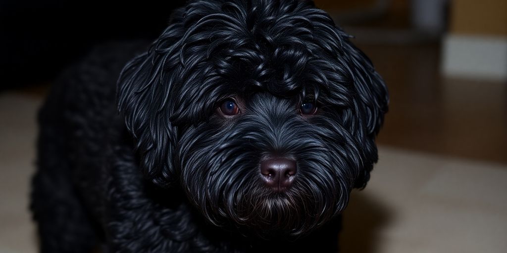 Black Puli dog with corded coat