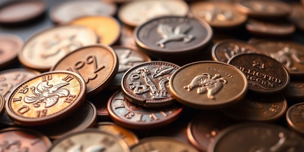 Vintage coins displayed in a detailed close-up photograph.
