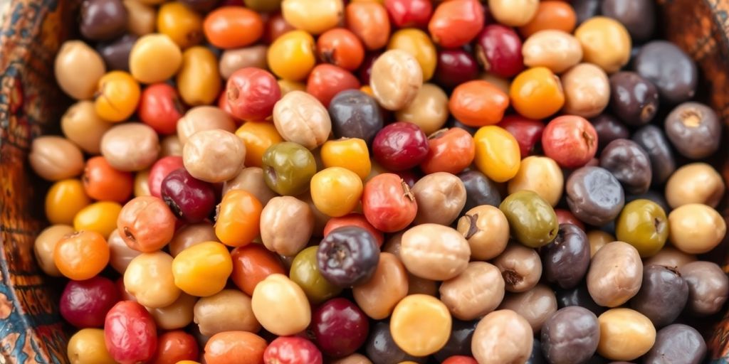 Close-up of vibrant legumes in a rustic bowl.