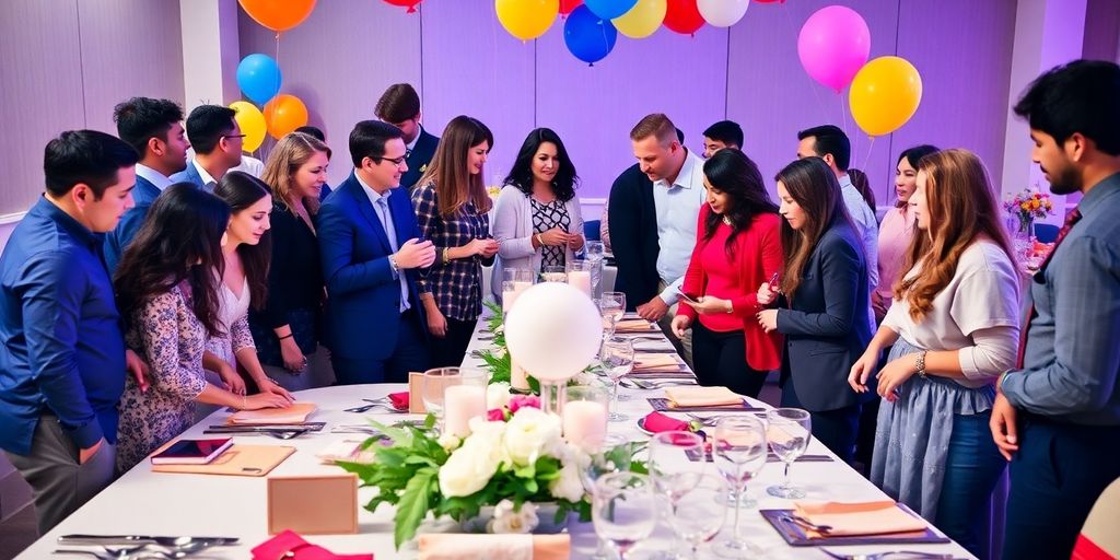 Bunte Veranstaltung mit Menschen, die zusammen planen.