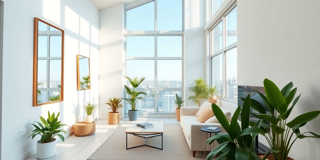 Bright apartment interior with light colors and natural light.