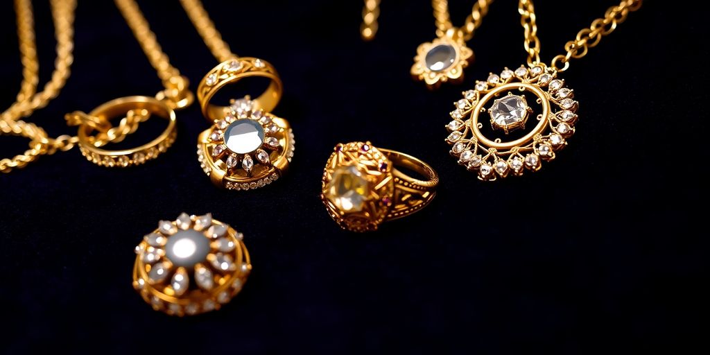 Bijoux en or élégants sur un fond en velours.