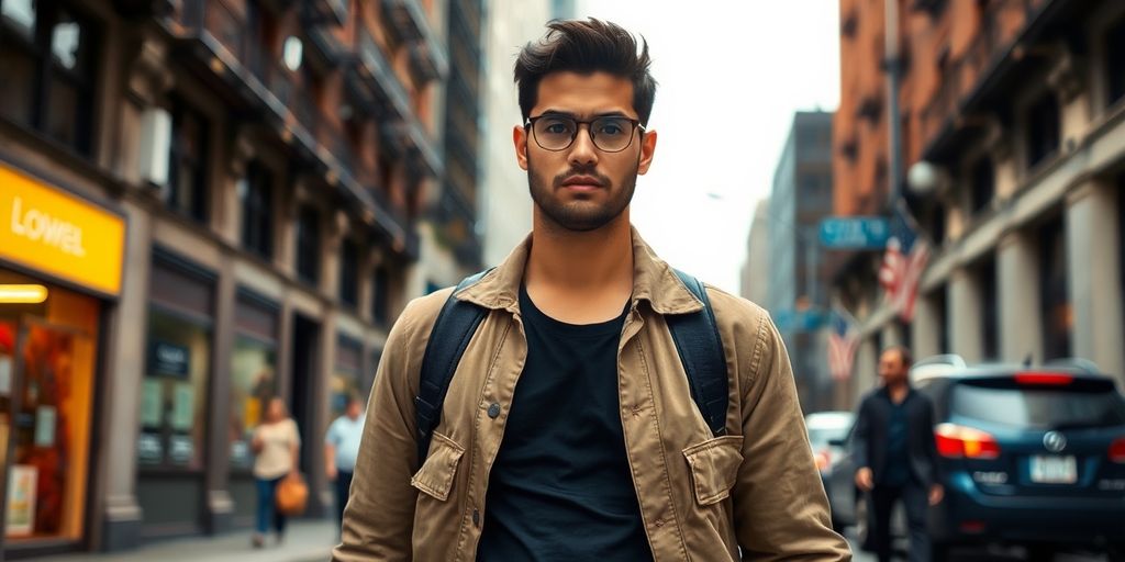 Individual navigating an urban environment with awareness and confidence.