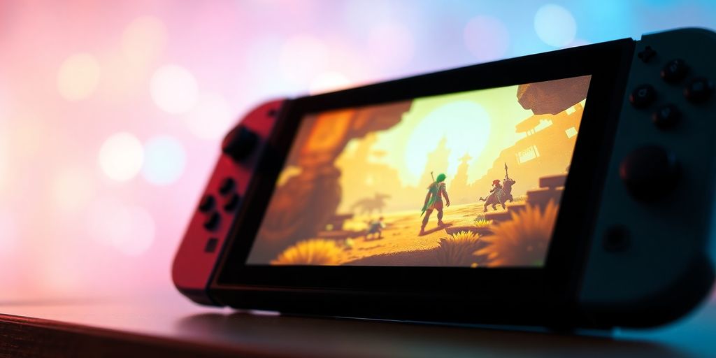 Nintendo Switch with vibrant RPG gameplay on screen.