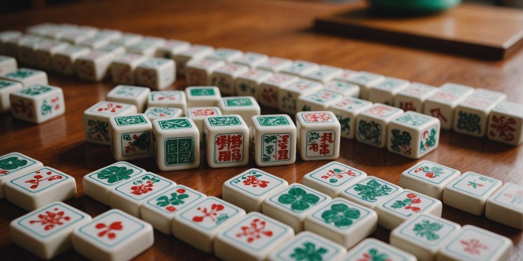 Close-up of Mahjong tiles set for strategic gameplay.