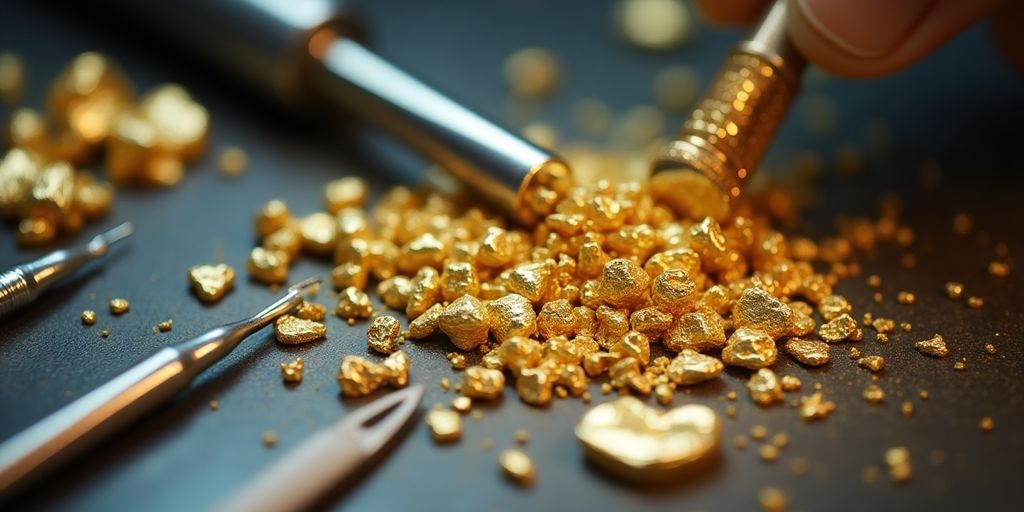 Transformations de l'or dentaire en gros plan.