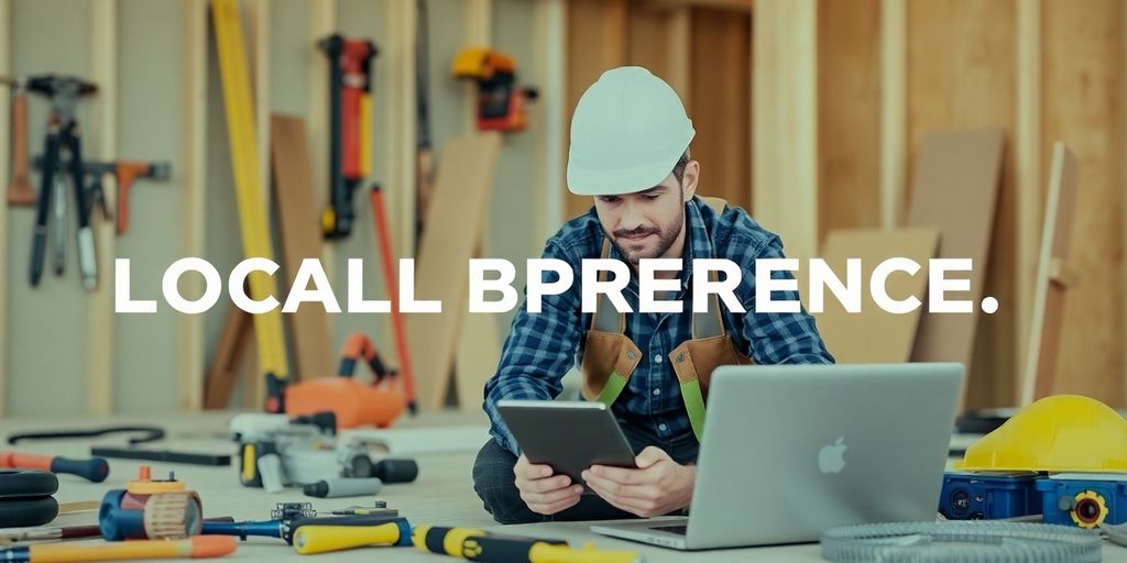 Contractor in Nampa with tools and digital devices.