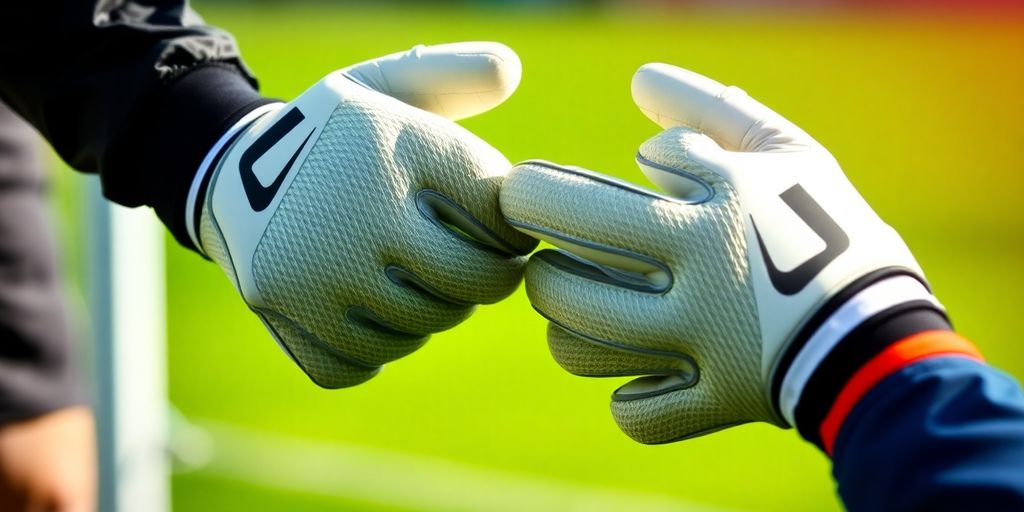 Soccer goalkeeper wearing gloves, ready for action.