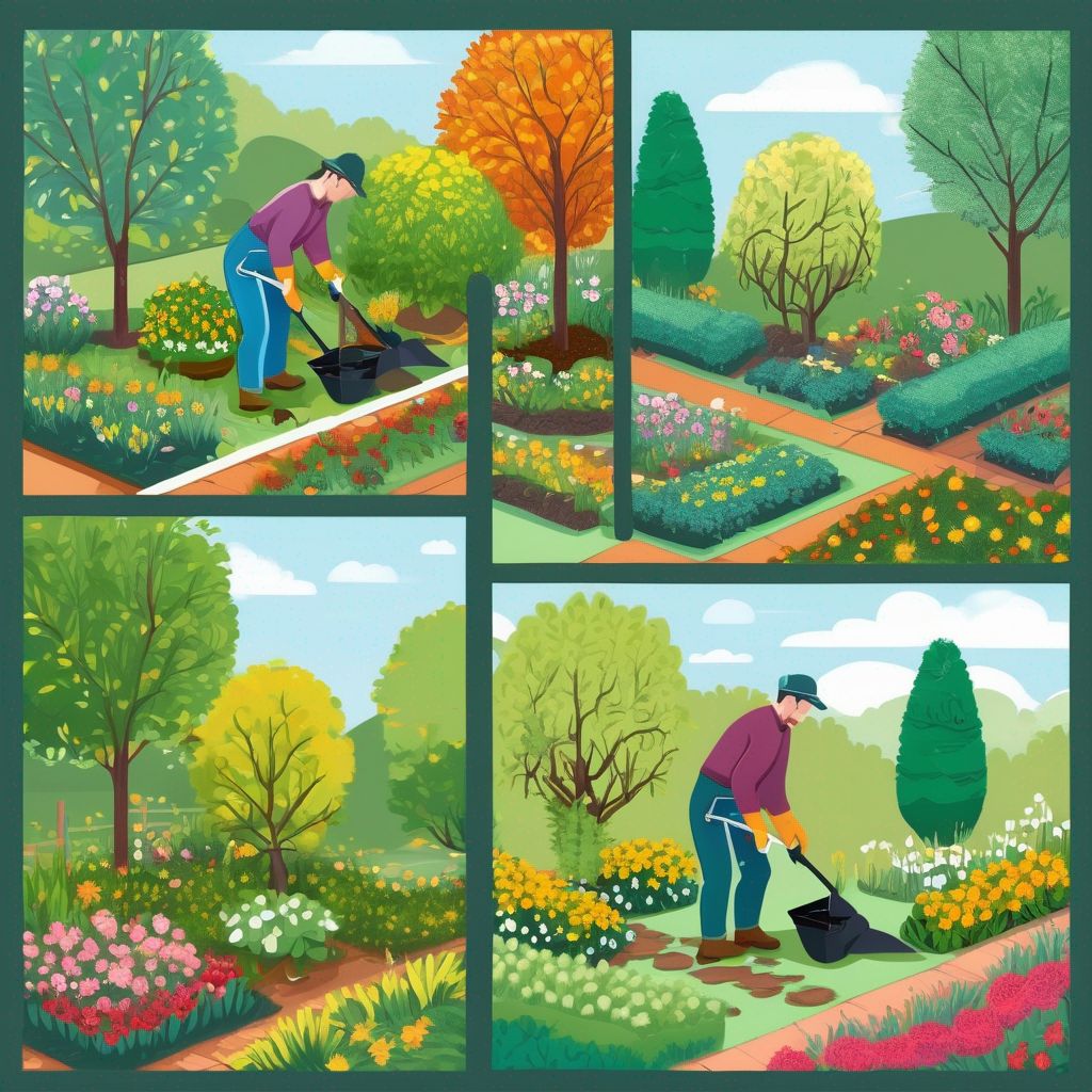 professional gardener maintaining garden in different seasons