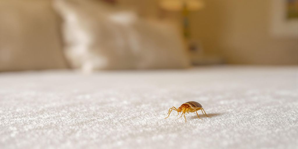 Gândac de pat pe o saltea, detaliu clar.