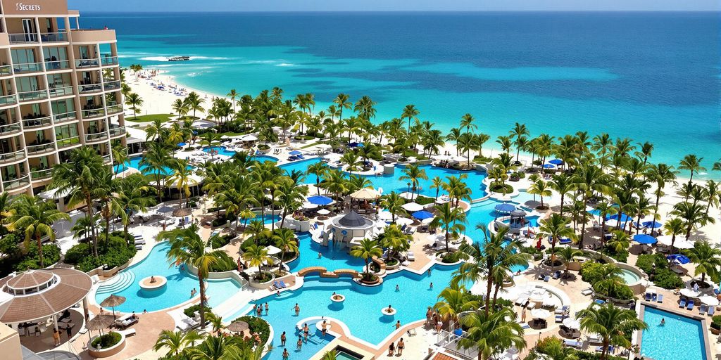 Luxurious beachfront view of Secrets Puerto Los Cabos resort.