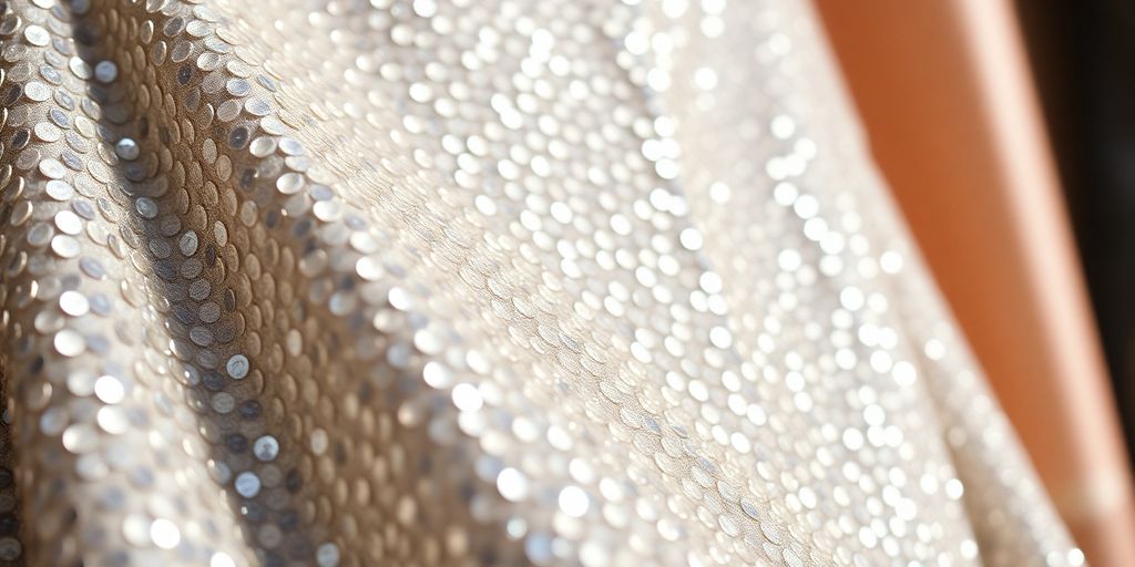 Sequin trapeze mini dress glimmering in soft light.