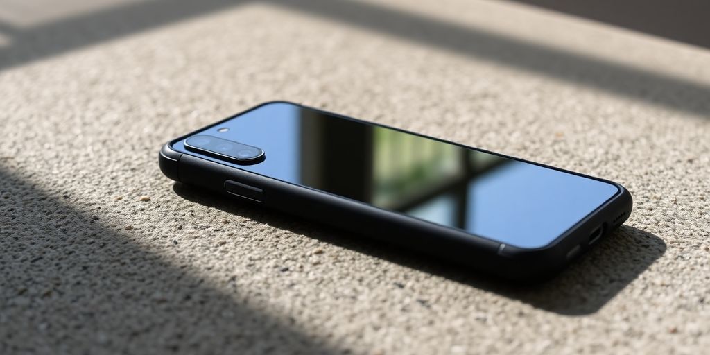 Galaxy A06 5G phone in protective case outdoors.