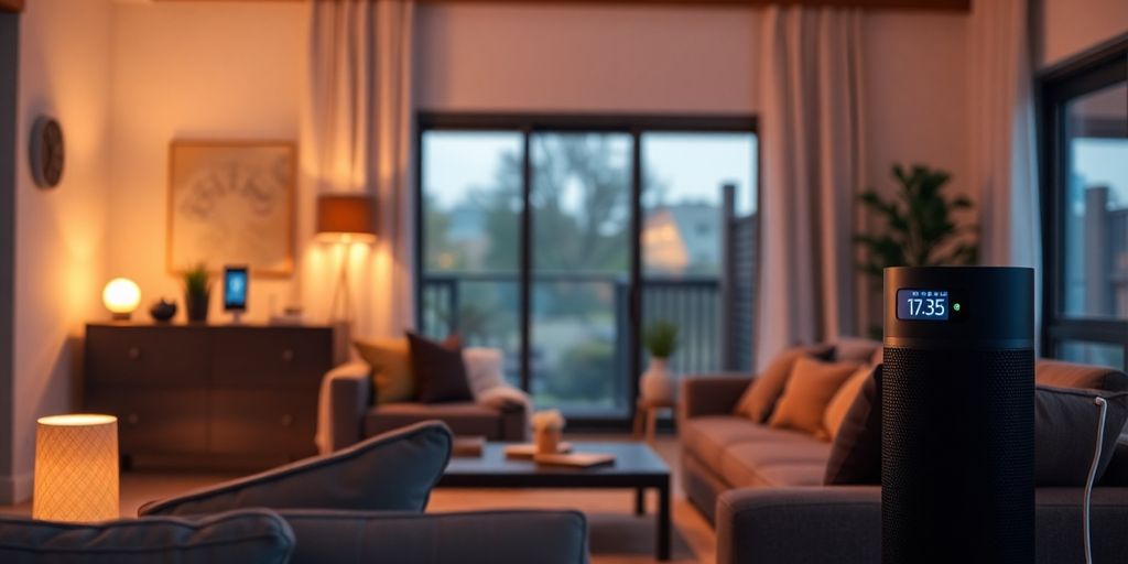 Connected smart home devices glowing softly.