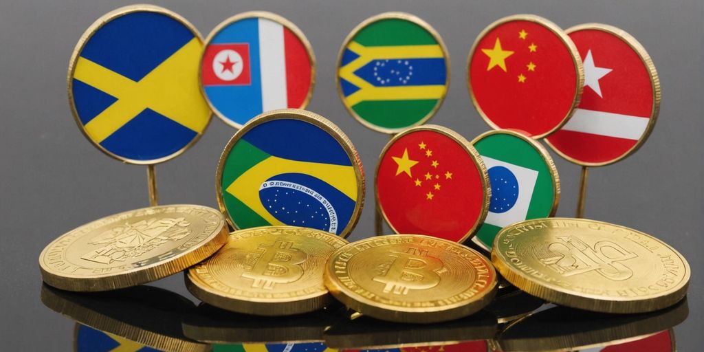 BRICS coin with country flags background