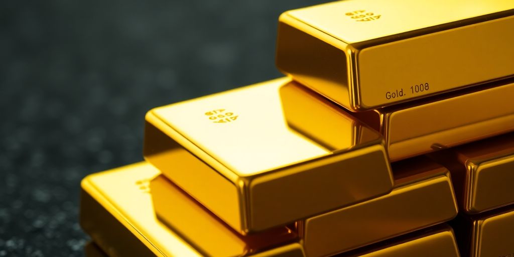 Barres d'or brillantes sur fond sombre.