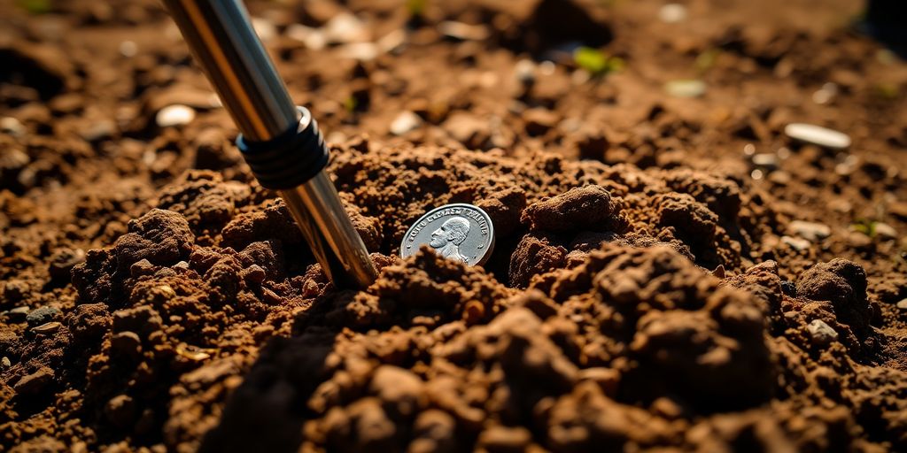 Texas metal detectorist unearthing a coin.
