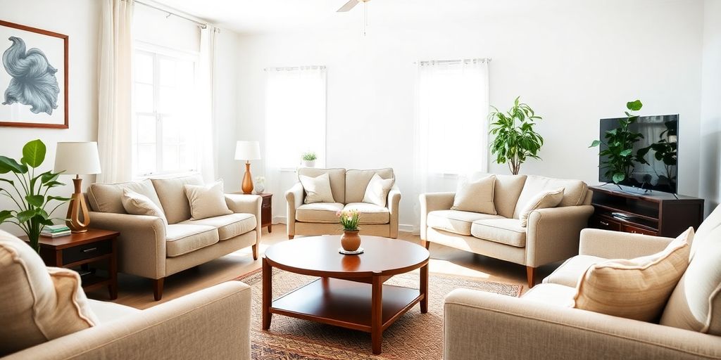 Stylish living room with clean second-hand furniture.