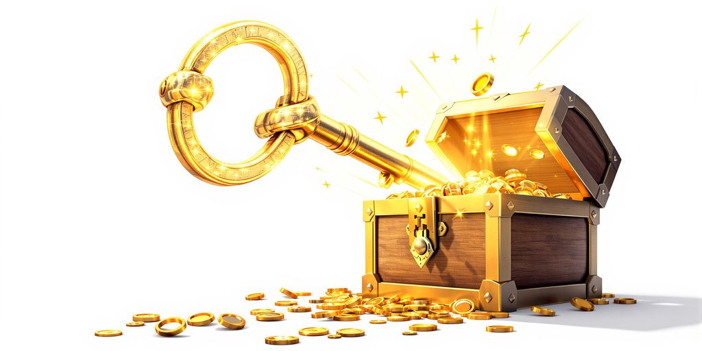 Giant key unlocking a vault filled with golden backlinks.