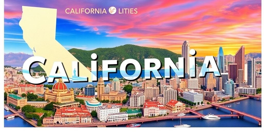 Collage of iconic California cityscapes and landscapes.