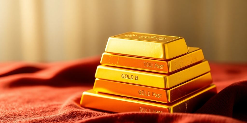 Lingots d'or sur un tissu en velours.