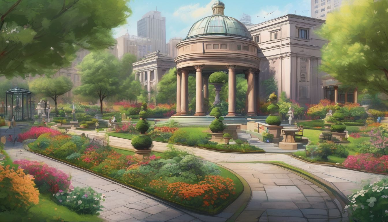 public garden with financial growth elements