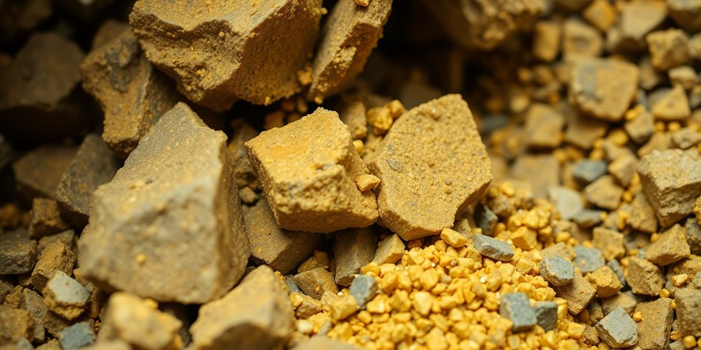 Concassage et broyage de minerai d'or.