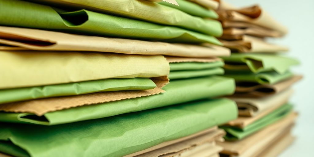 Eco-friendly packaging materials stacked neatly.