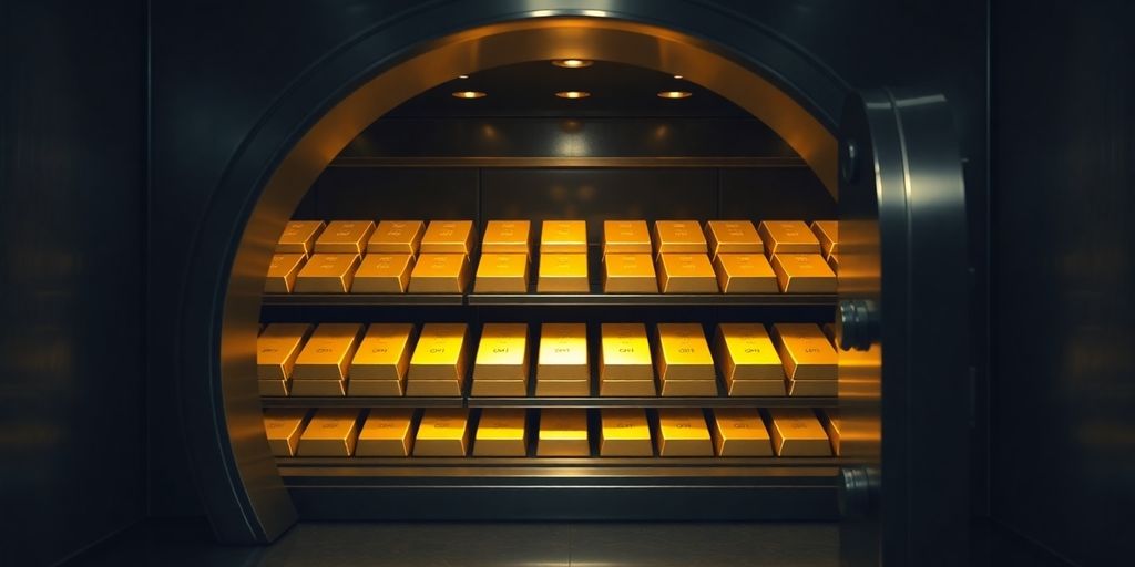 Coffre privé rempli de lingots d'or.