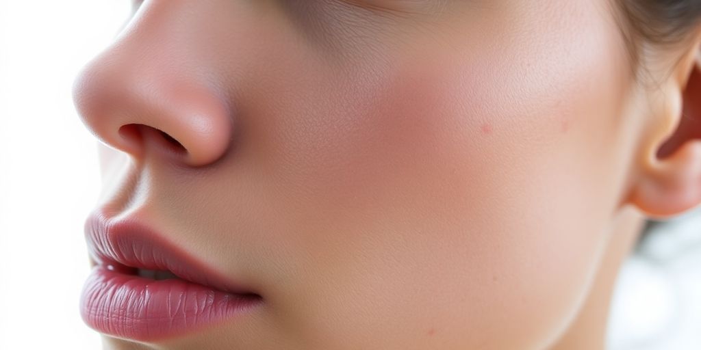 Close-up of a clear, smooth face with minimal pores.