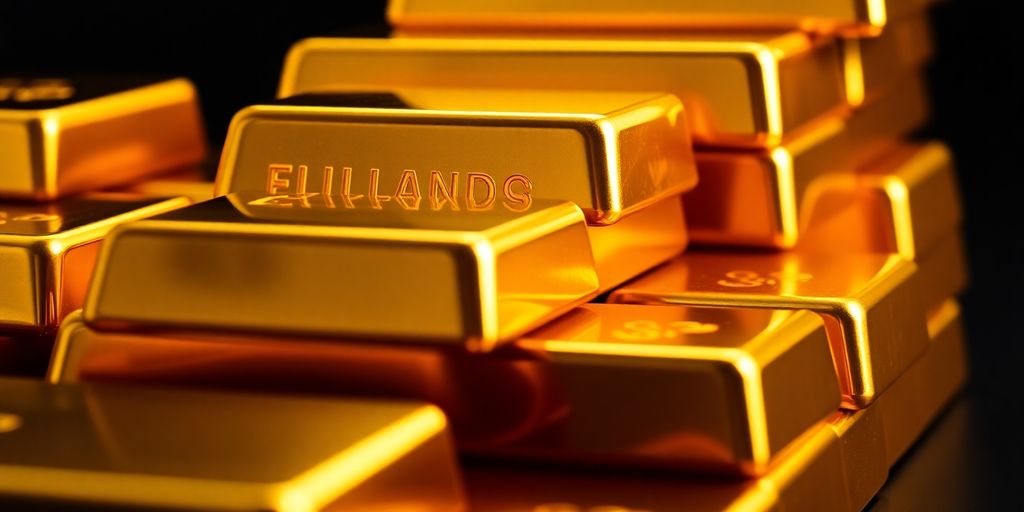 Des barres d'or brillantes sur fond sombre.