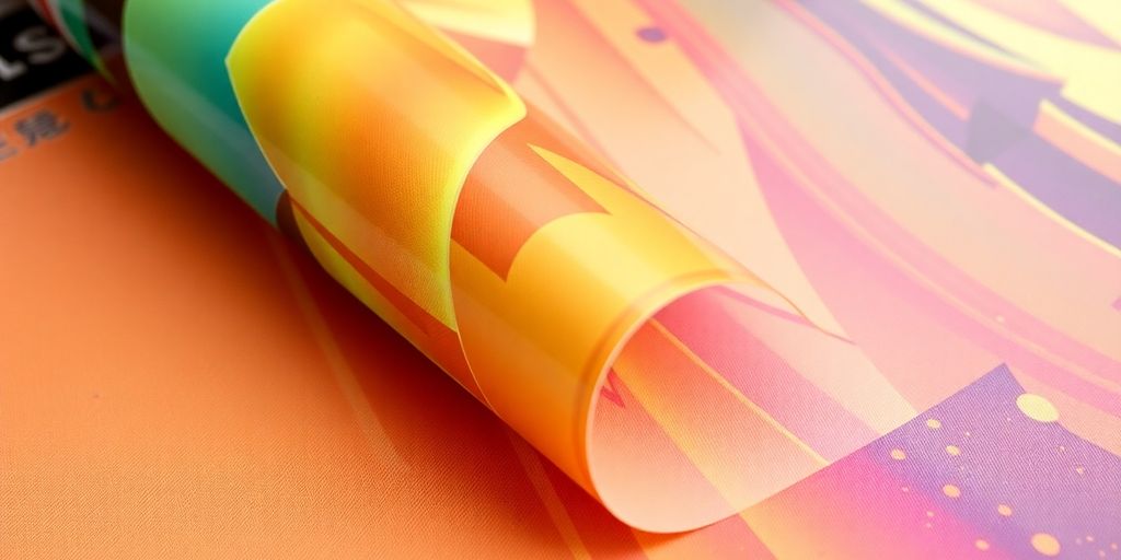 Close-up of vibrant vinyl banner material.
