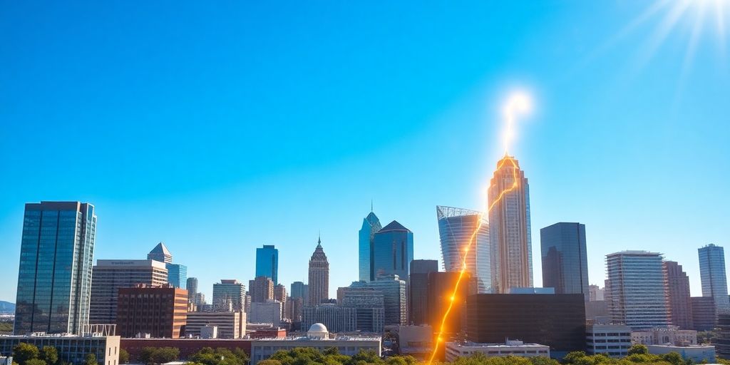 Austin skyline with digital growth elements.