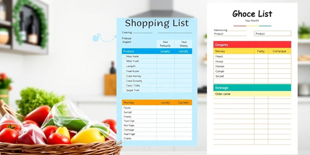 Digitale Einkaufsliste in einer hellen Küchenszene.