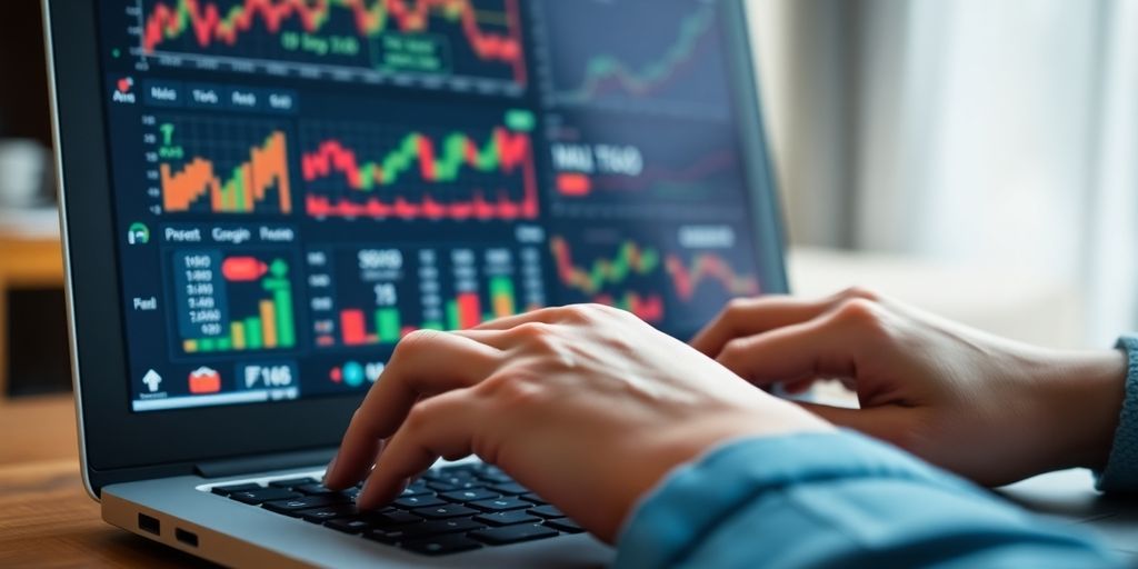 Person reviewing investments on a laptop