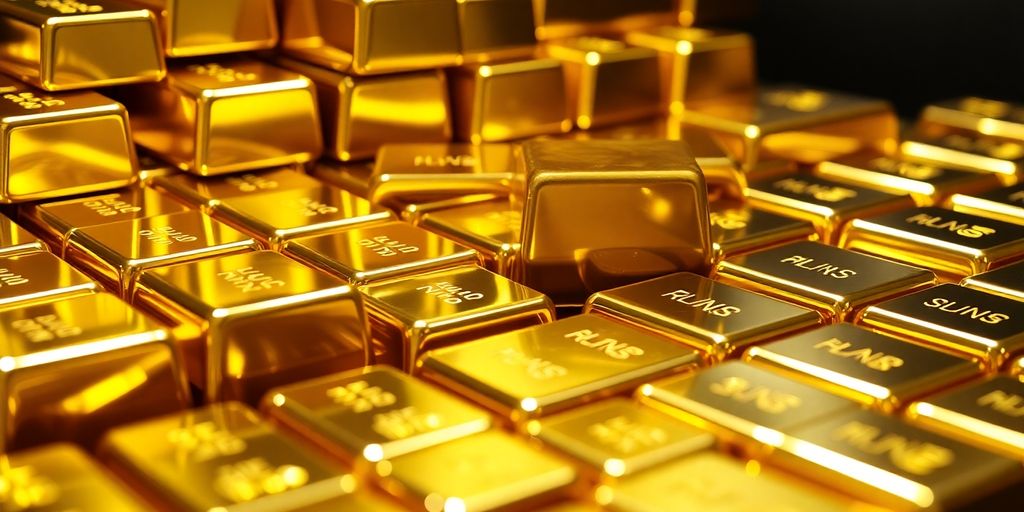Lingots d'or brillants sur fond sombre.