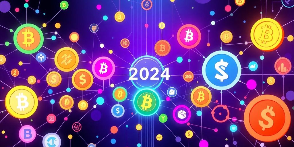 Illustrative image of decentralized currencies and blockchain network.
