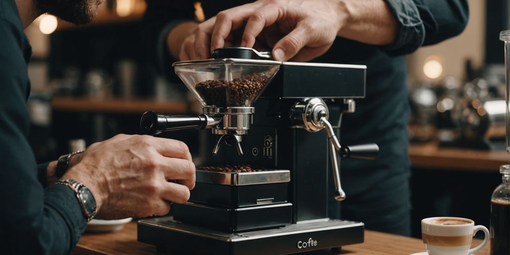 Café moído e equipamento usados na regulagem do espresso