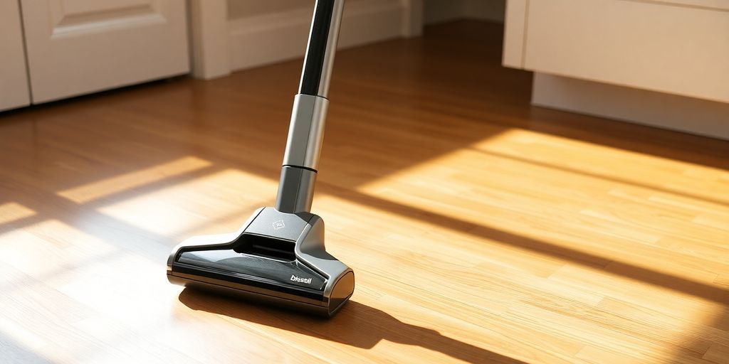 Bissell CrossWave Edge vacuum cleaner on a wooden floor.